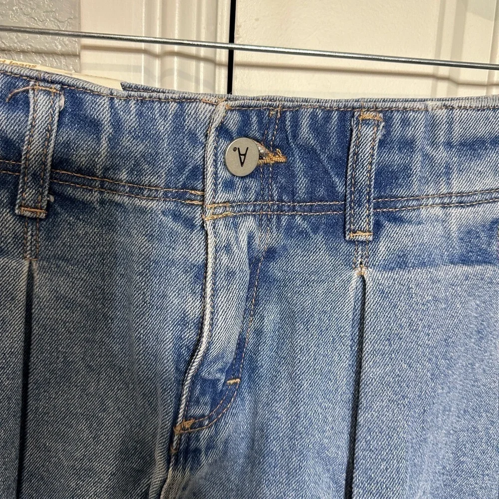Abrand Pleated Denim Mini Skirt